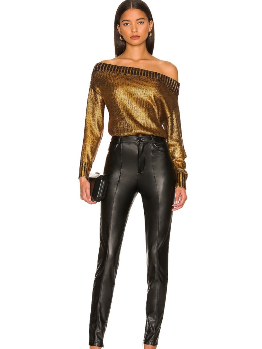 Copper/Gold Metallic Off-Shoulder Sweater from Revolve